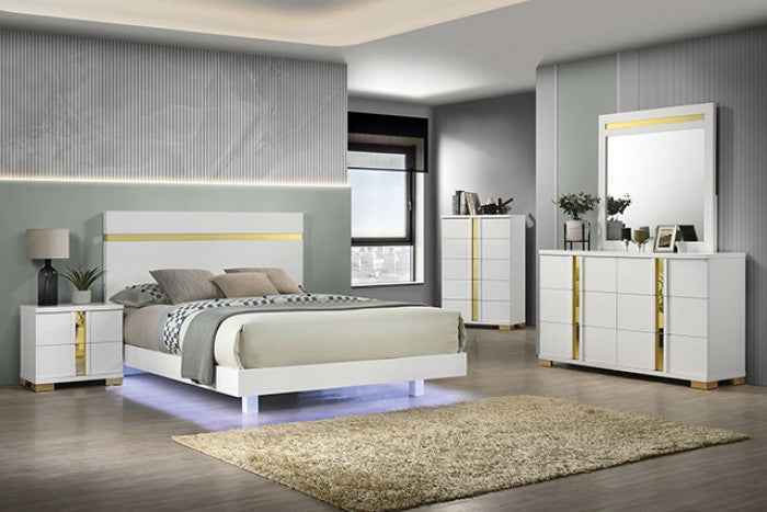 Lillestrom White/Gold 4-Piece Queen Bedroom Set by Furniture of America at Eve Furniture