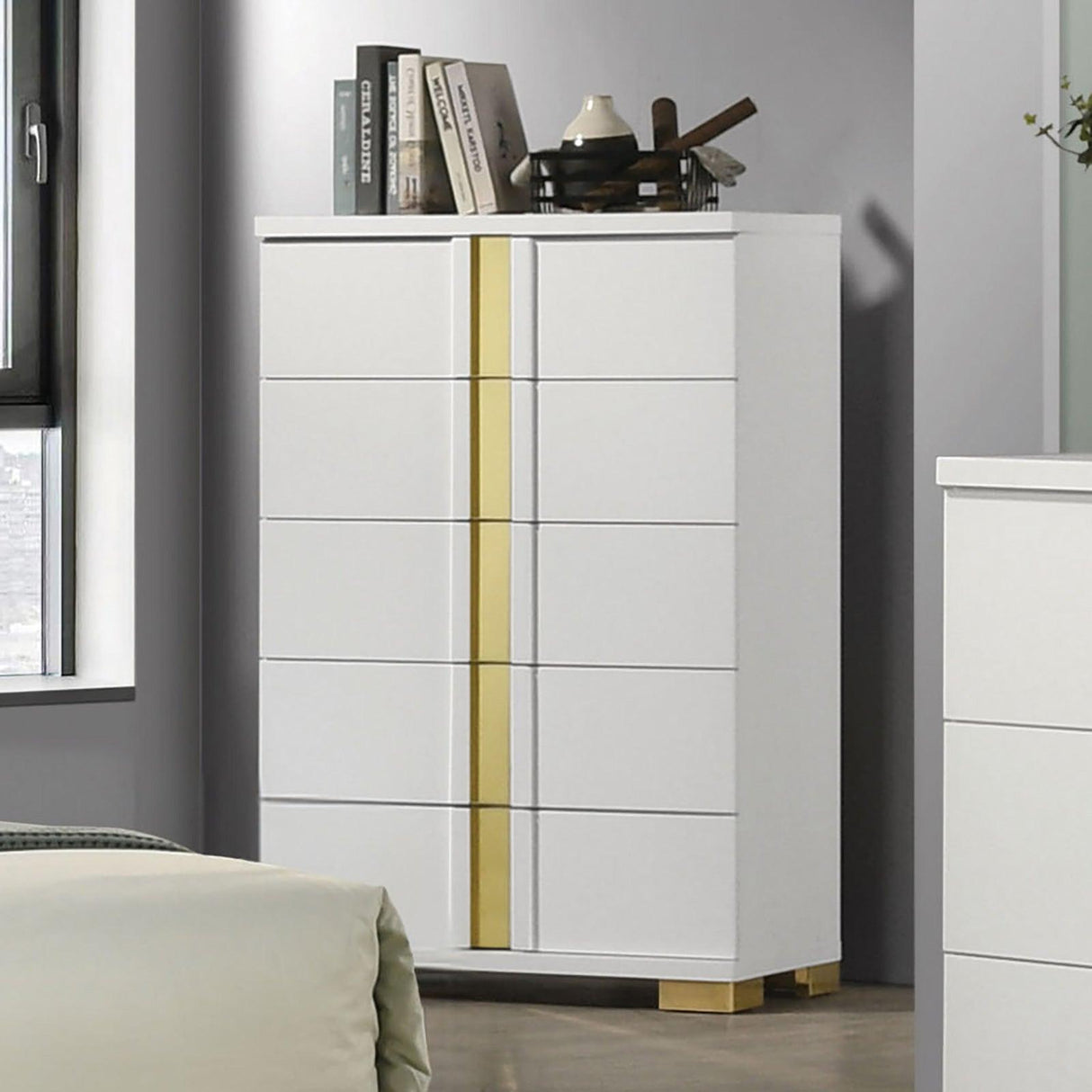 Lillestrom White/Gold Chest by Furniture of America at Eve Furniture