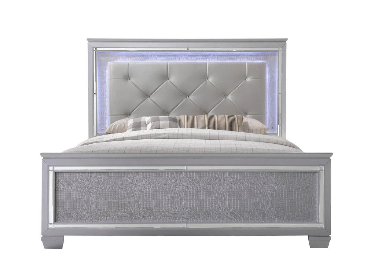 Lillian Silver LED Upholestered Bedroom Set by Crown Mark at Eve Furniture