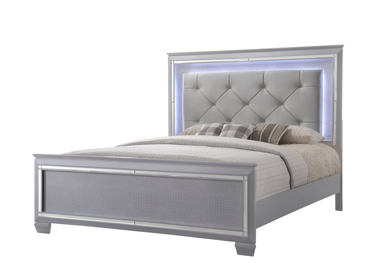 Lillian Silver LED Upholestered Bedroom Set by Crown Mark at Eve Furniture