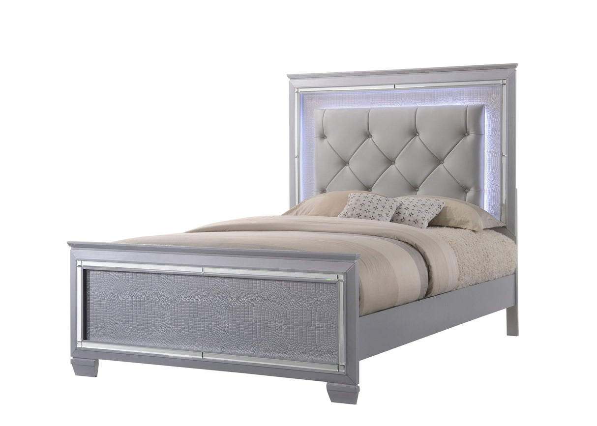 Lillian Silver LED Upholestered Bedroom Set by Crown Mark at Eve Furniture