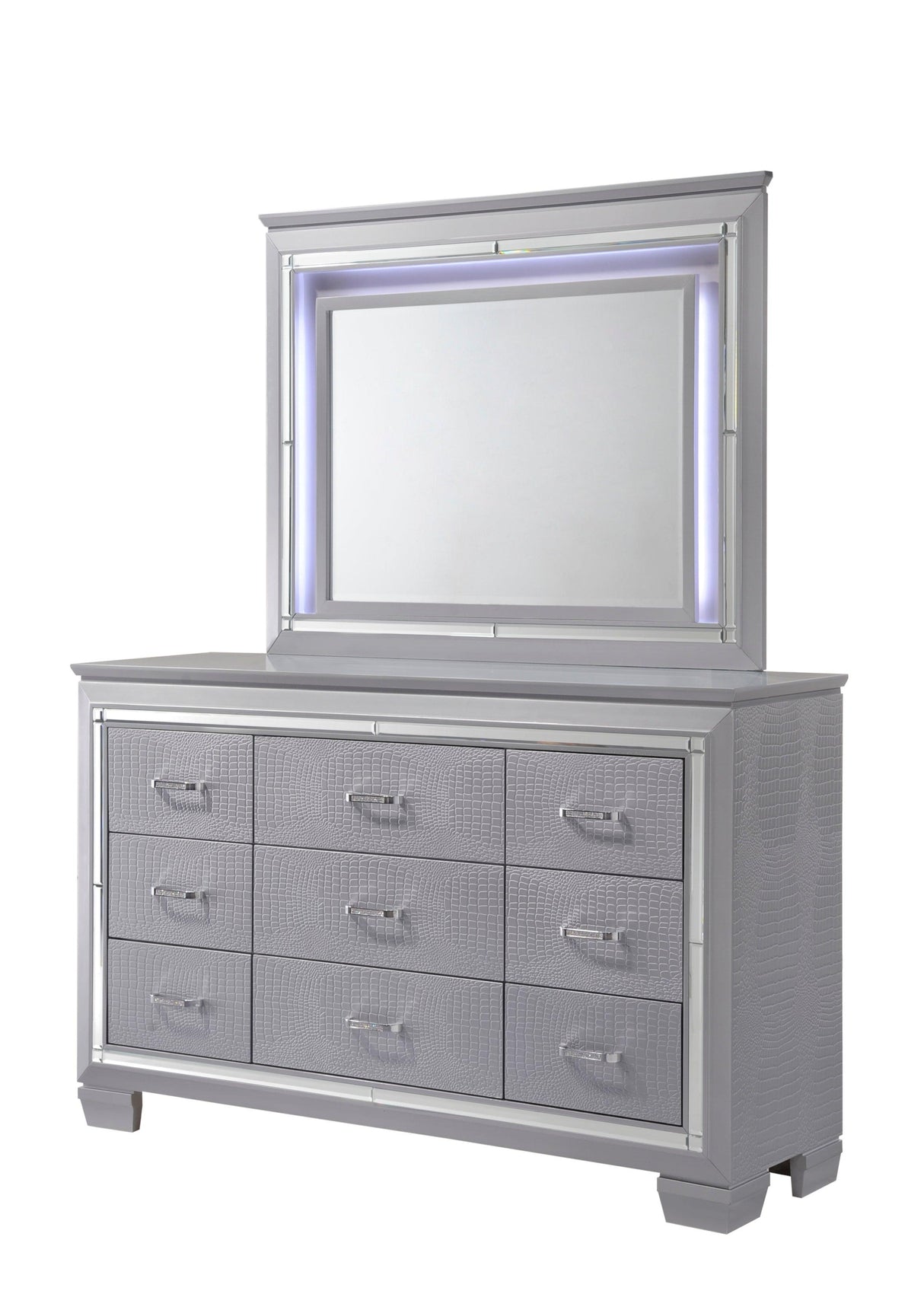 Lillian Silver LED Upholestered Bedroom Set by Crown Mark at Eve Furniture