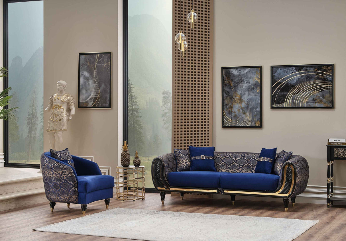 Lima 3-pieces (Sofa & Loveseat & Chair) Livingroom Set in Blue
