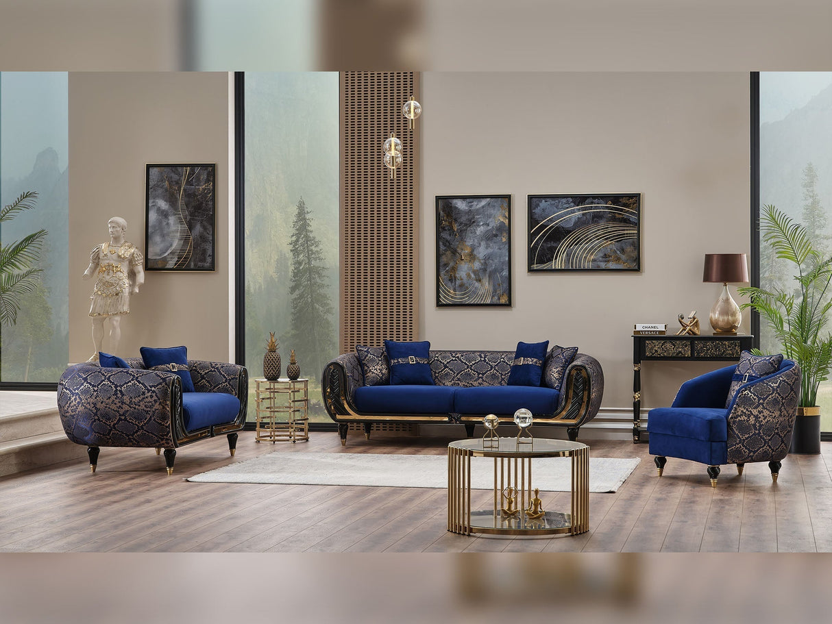 Lima 3-pieces (Sofa & Loveseat & Chair) Livingroom Set in Blue by Furnia at Eve Furniture