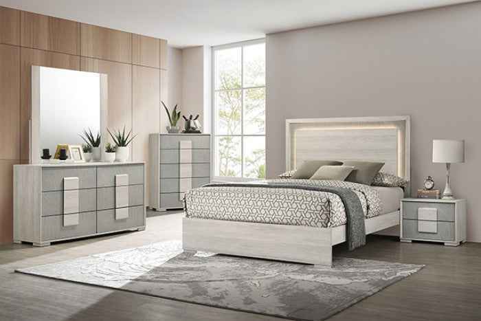 Lincolt White Wash/Stone Gray 4-Piece Queen Bedroom Set by Furniture of America at Eve Furniture