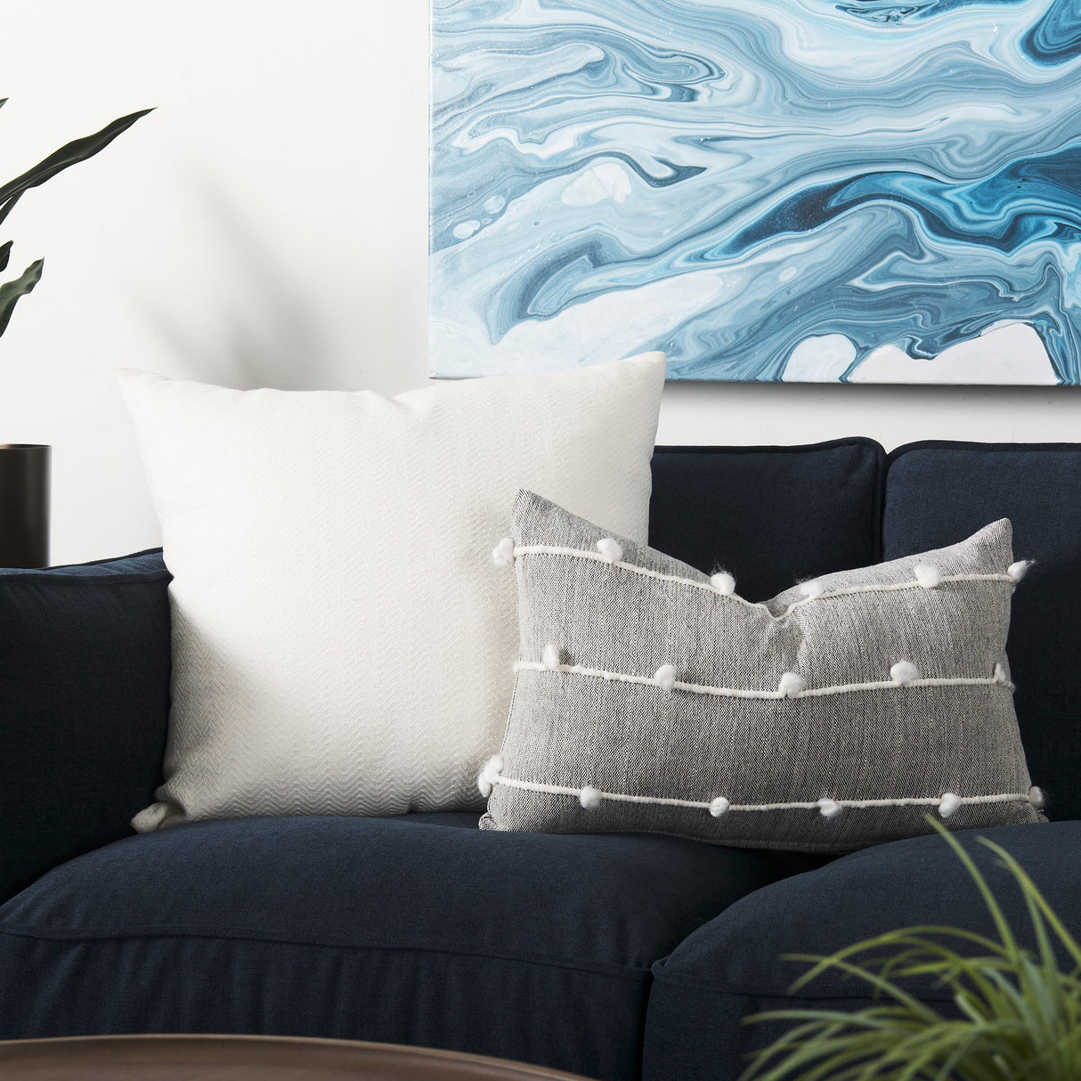 Linda Navy And Cream With White Detail Decorative Pillow Cover by Mercana at Eve Furniture