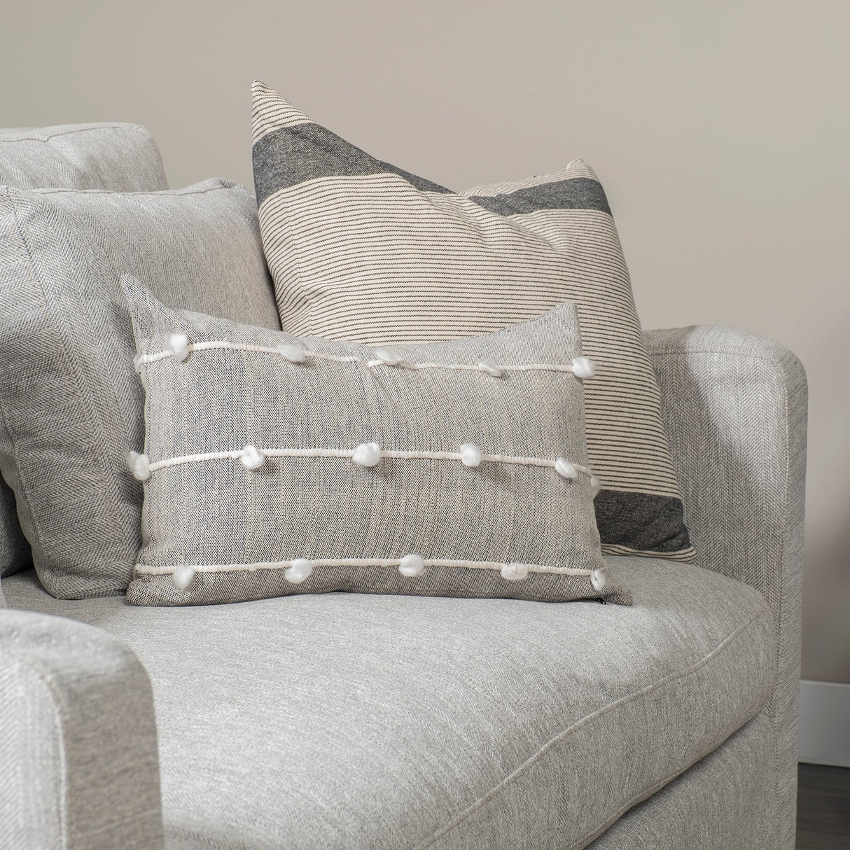 Linda Navy And Cream With White Detail Pillow Cover w/Non-Allergen Filler, Set of 2 by Mercana at Eve Furniture