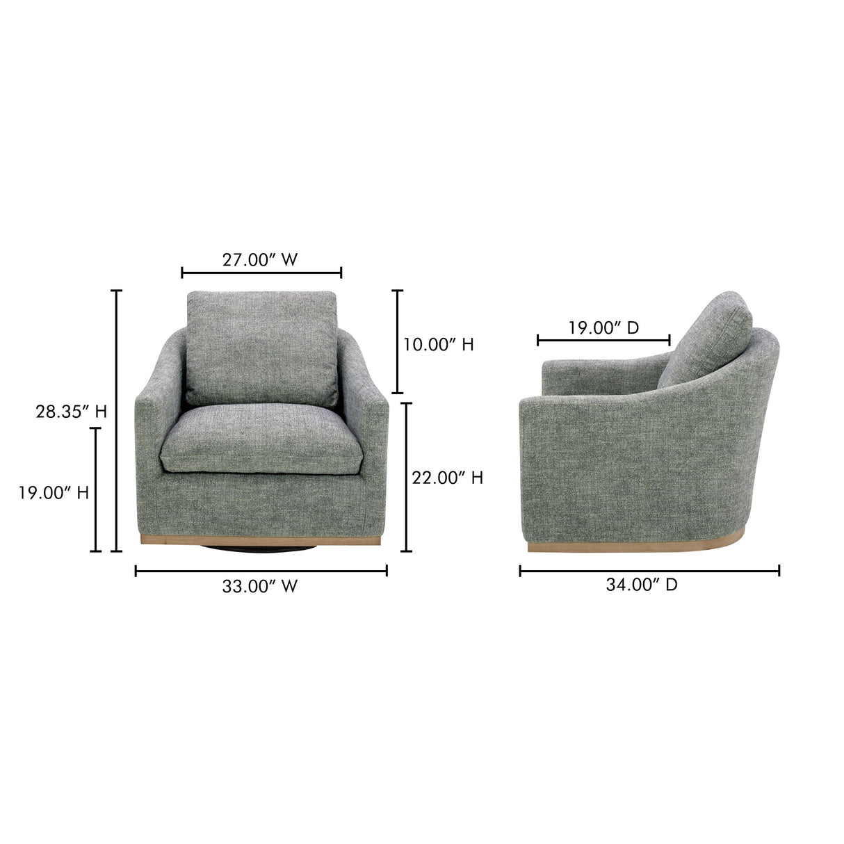 Linden Slated Moss Swivel Chair by Moe's Home at Eve Furniture