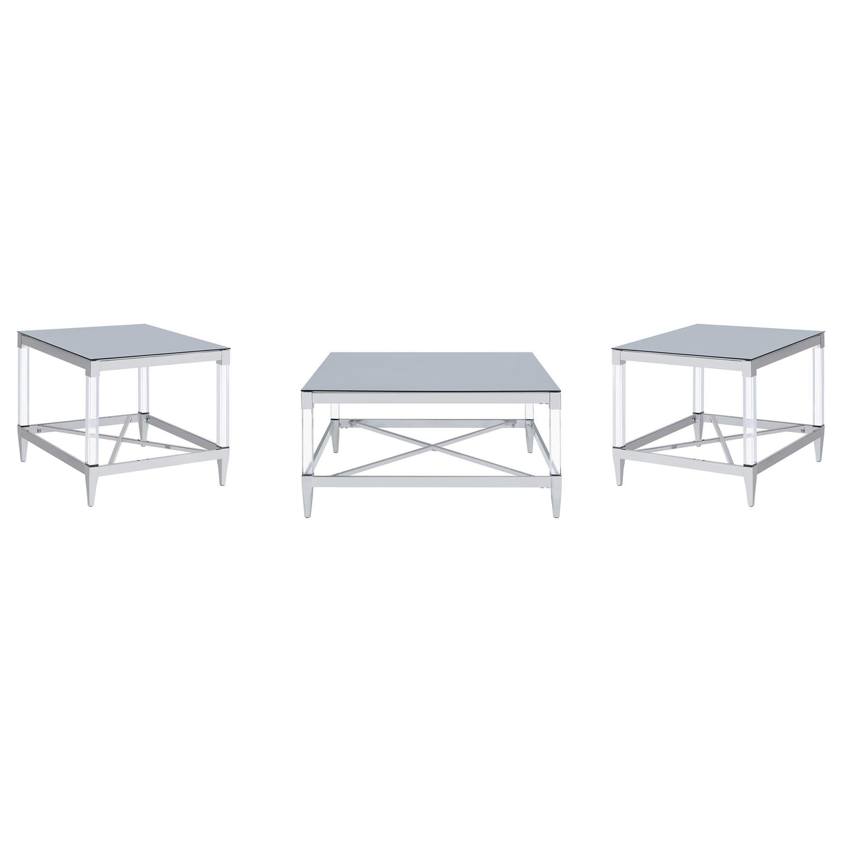 Lindley Chrome 3-Piece Square Coffee and End Table Set by Coaster at Eve Furniture