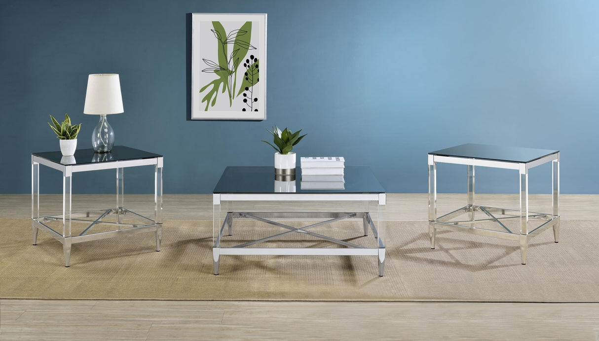 Lindley Chrome 3-Piece Square Coffee and End Table Set by Coaster at Eve Furniture