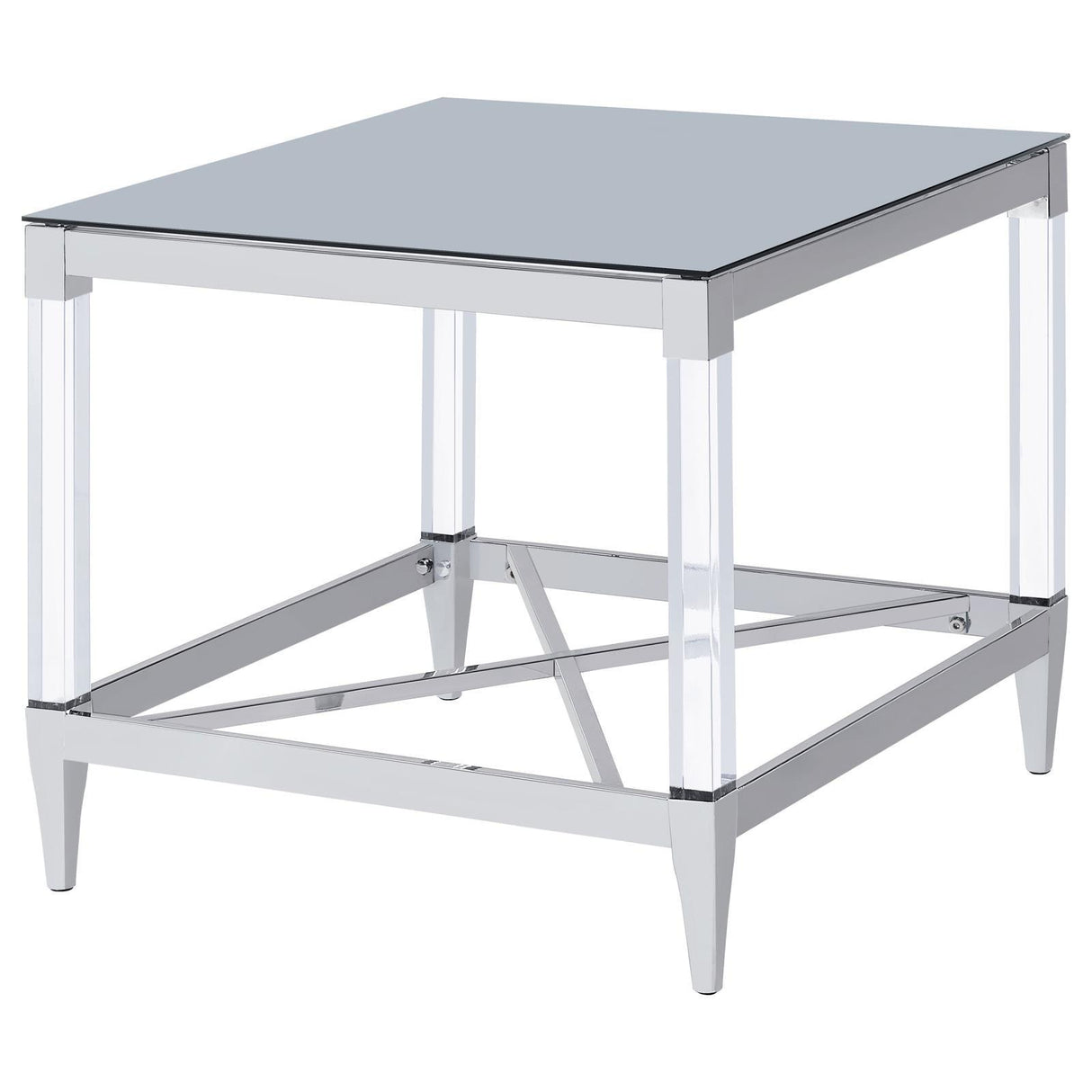 Lindley Chrome Square End Table with Acrylic Legs and Tempered Mirror Top by Coaster at Eve Furniture