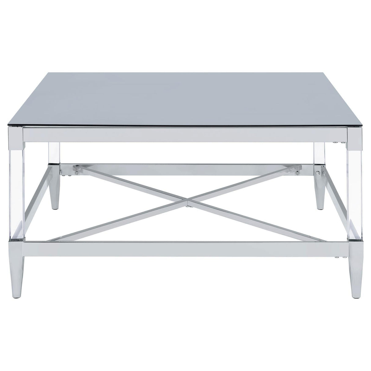 Lindley Square Coffee Table with Acrylic Legs and Tempered Mirror Top Chrome by Coaster at Eve Furniture