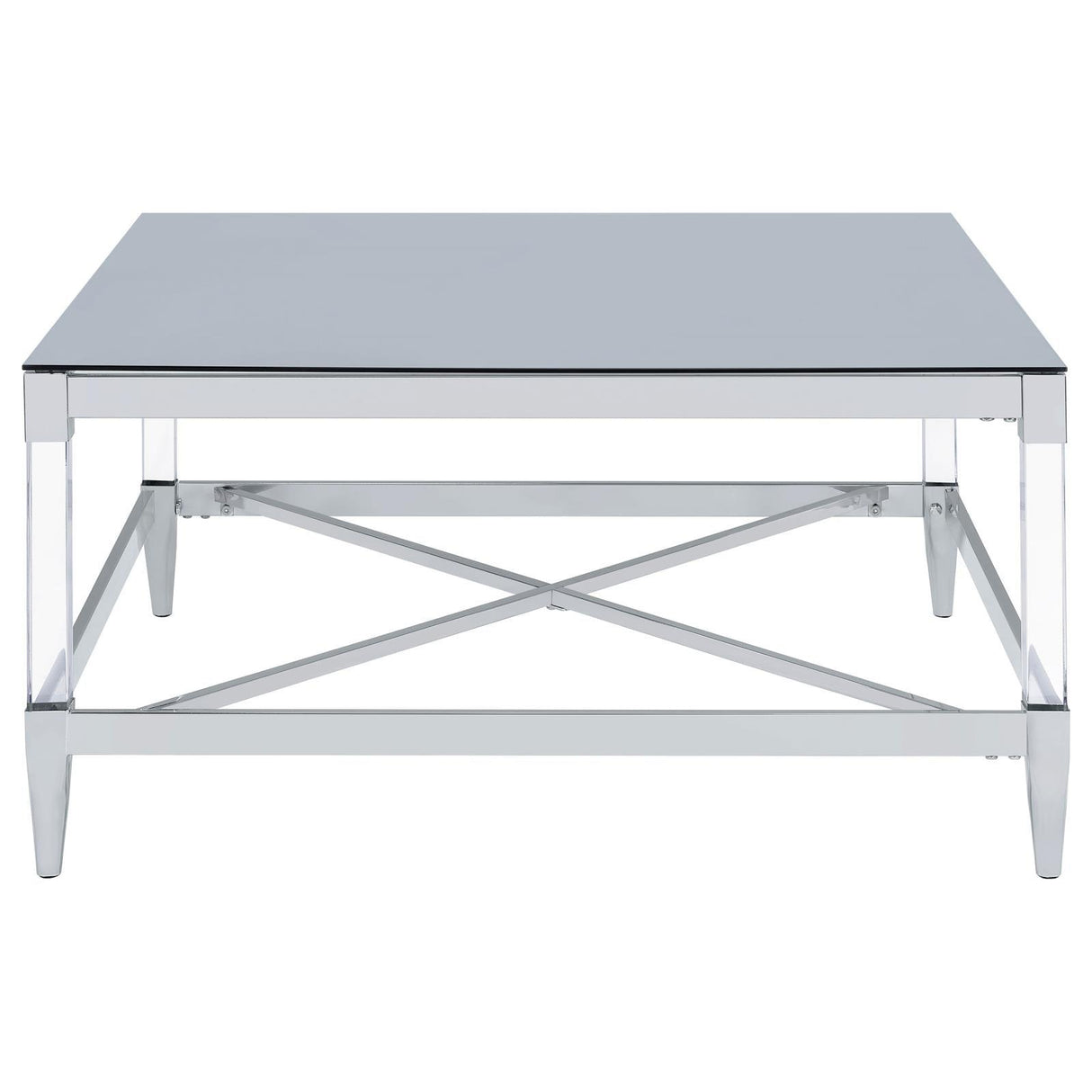 Lindley Square Coffee Table with Acrylic Legs and Tempered Mirror Top Chrome by Coaster at Eve Furniture