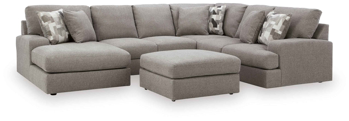 Lindon 3-Piece Sectional with Chaise and Oversized Accent Ottoman in Smoke by Ashley at Eve Furniture