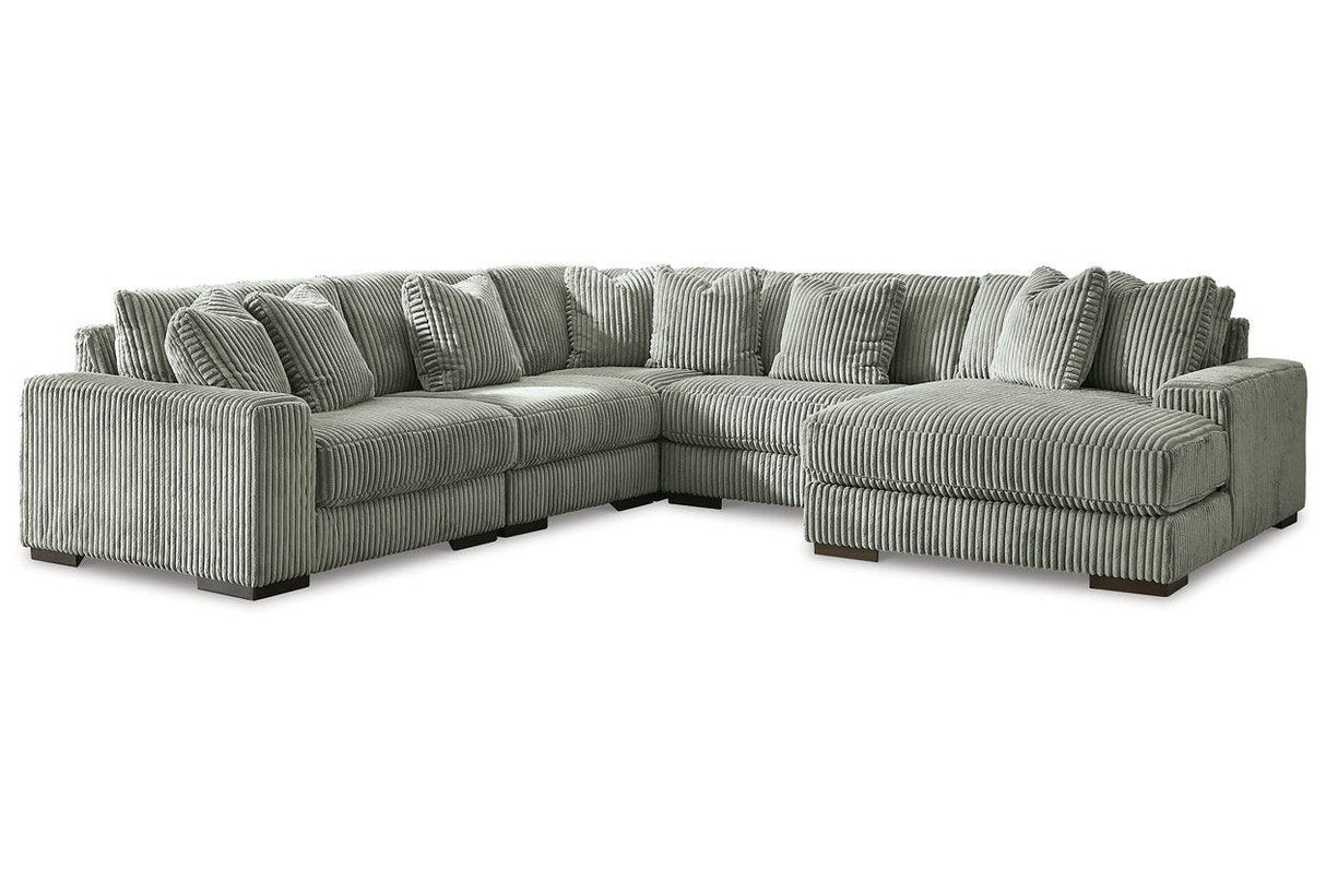 Lindyn Fog 5-Piece Right Arm Facing (RAF) Modular Chaise Sectional by Ashley at Eve Furniture