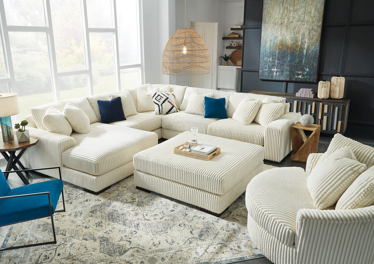 Lindyn Ivory 5-Piece Left Arm Facing Modular Chaise Sectional by Ashley at Eve Furniture
