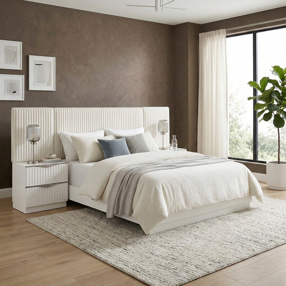 Linea Pearl White California King Bed with 2 Nightstands by Homelegance at Eve Furniture
