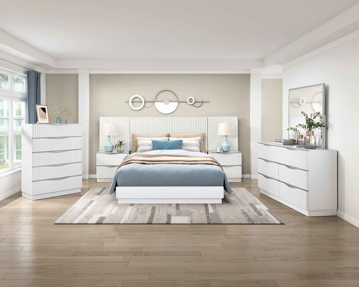 Linea Pearl White Panel Wall Bedroom Set by Homelegance at Eve Furniture