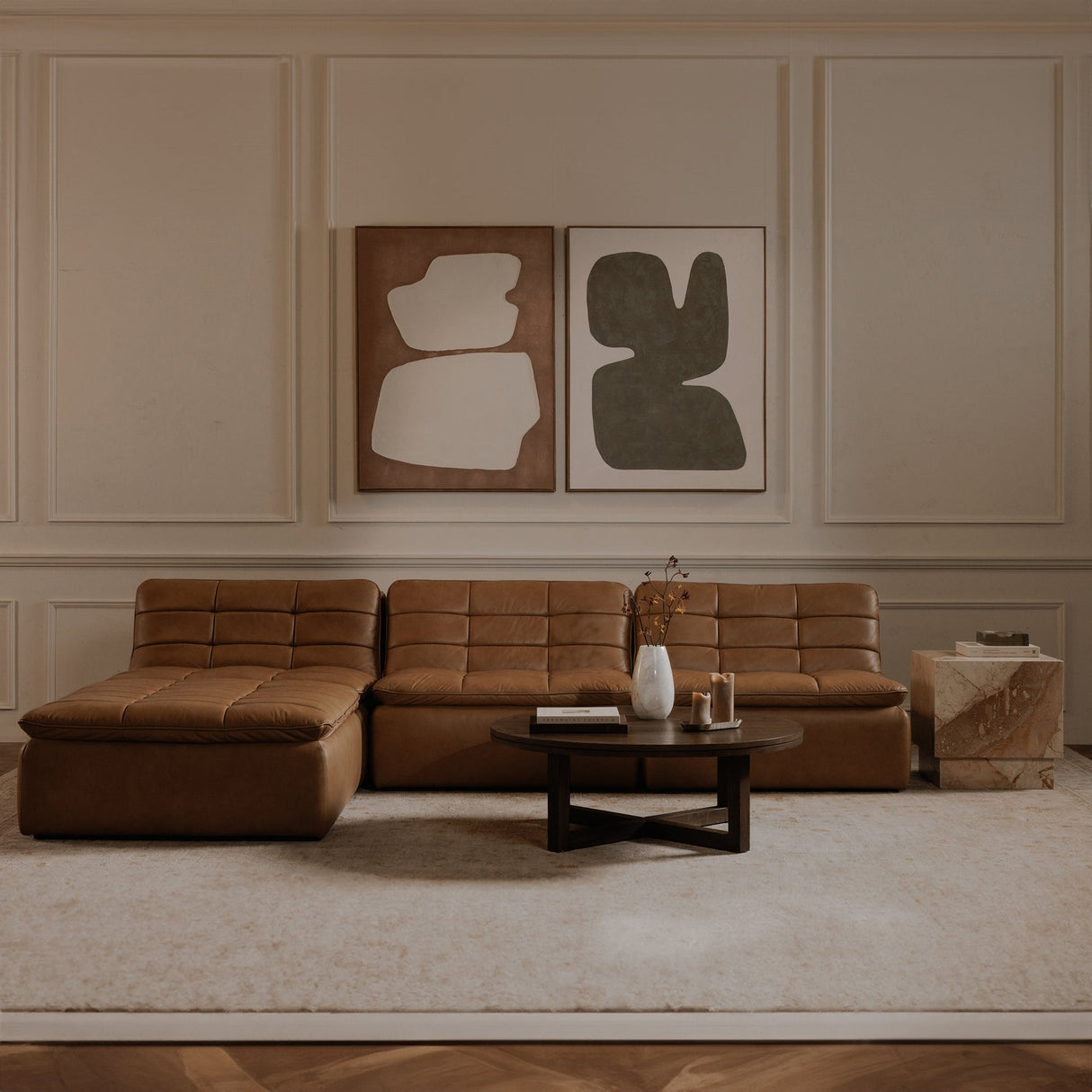 Lino Tan Leather Lounge Modular Sectional by MOES at Eve Furniture