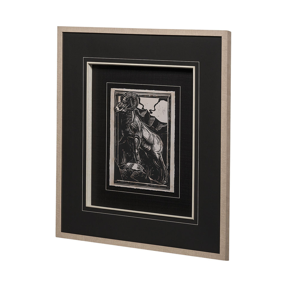 Linocut I by Mercana Studio a Hand Embellished Textured Framed Art Print Matted under Glass by Mercana at Eve Furniture