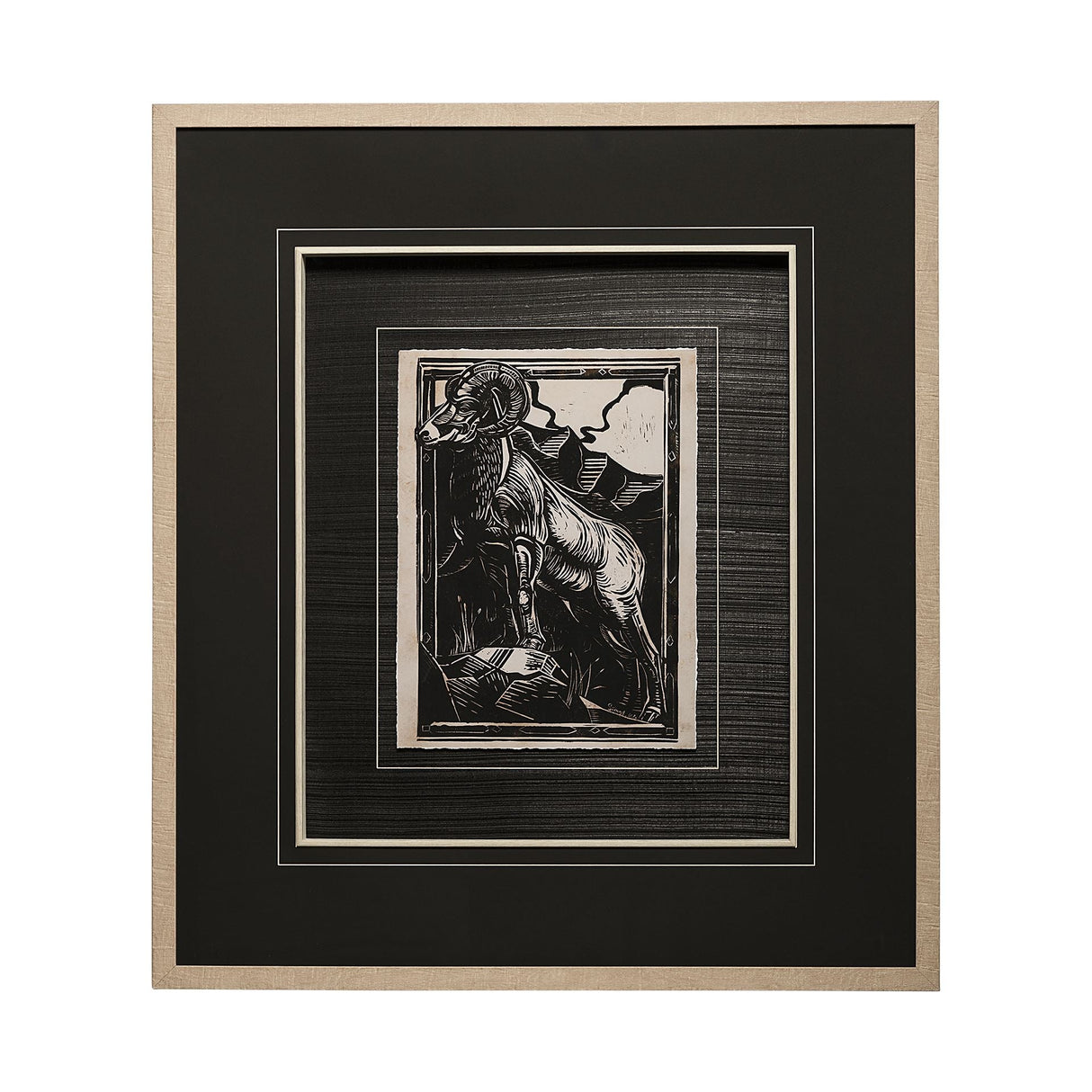 Linocut I by Mercana Studio a Hand Embellished Textured Framed Art Print Matted under Glass by Mercana at Eve Furniture