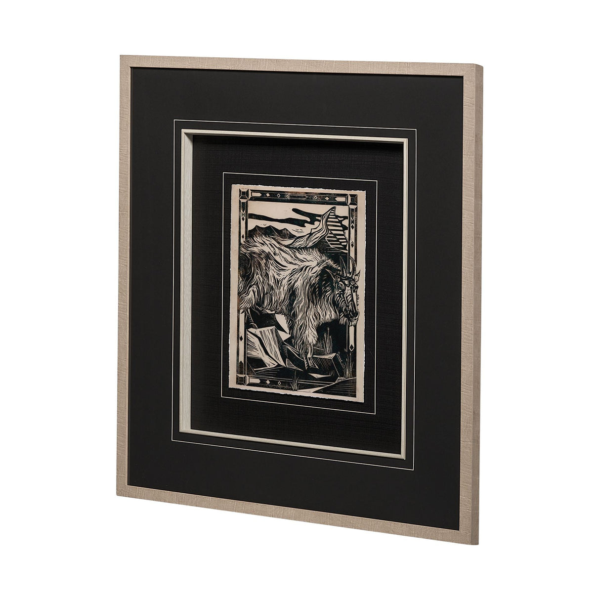 Linocut II by Mercana Studio a Hand Embellished Textured Framed Art Print Matted under Glass by Mercana at Eve Furniture