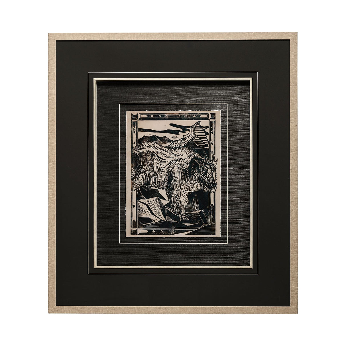 Linocut II by Mercana Studio a Hand Embellished Textured Framed Art Print Matted under Glass by Mercana at Eve Furniture