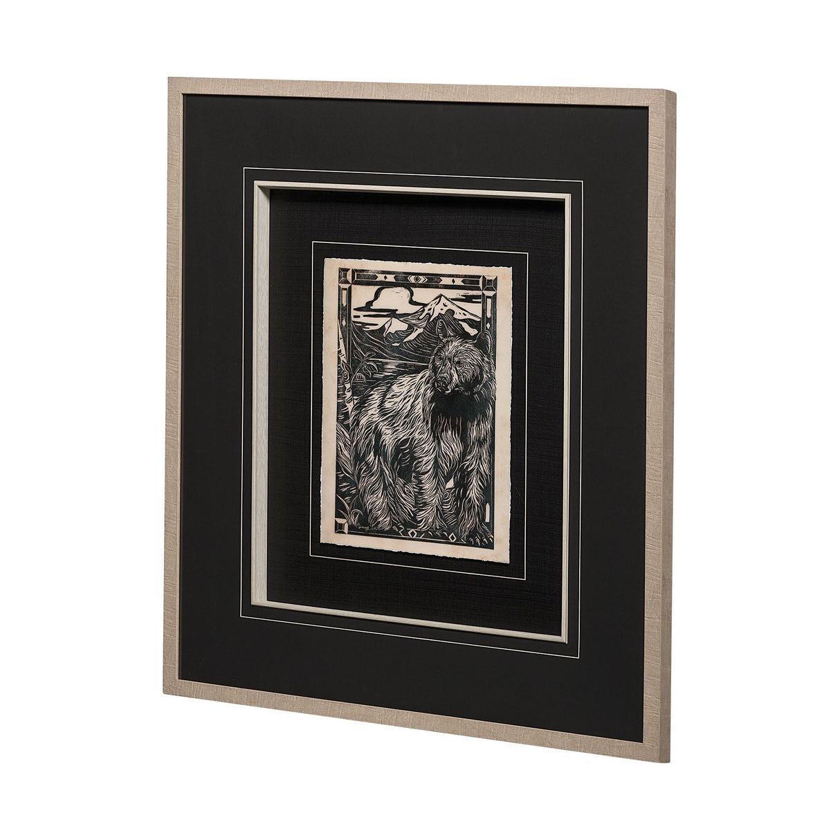 Linocut III by Mercana Studio a Hand Embellished Textured Framed Art Print Matted under Glass by Mercana at Eve Furniture