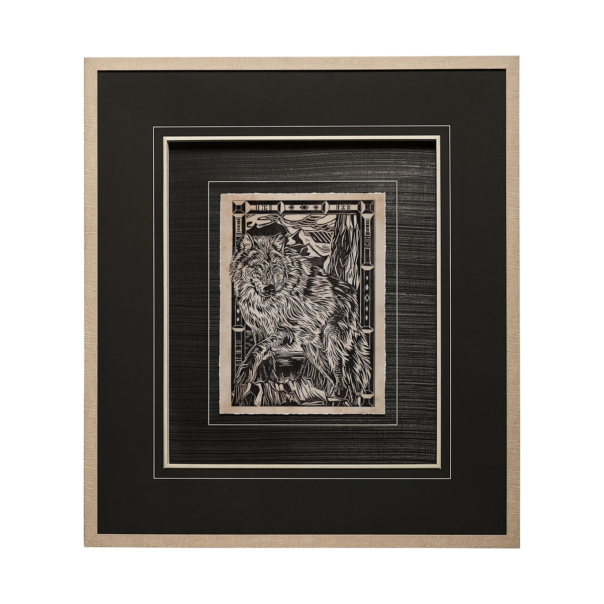 Linocut IV by Mercana Studio a Hand Embellished Textured Framed Art Print Matted under Glass by Mercana at Eve Furniture