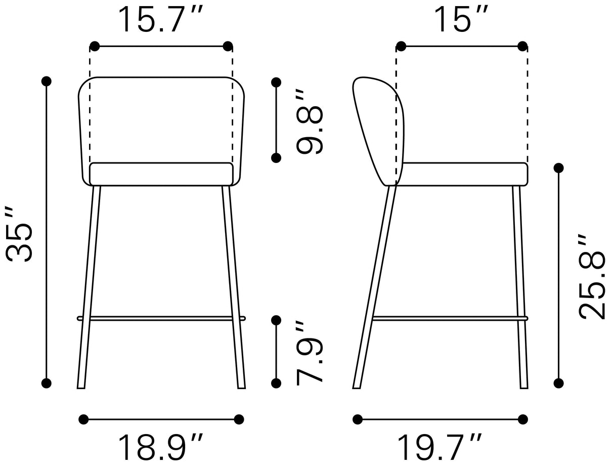 Linz Gray Counter Stool (Set of 2) by Zuomod at Eve Furniture