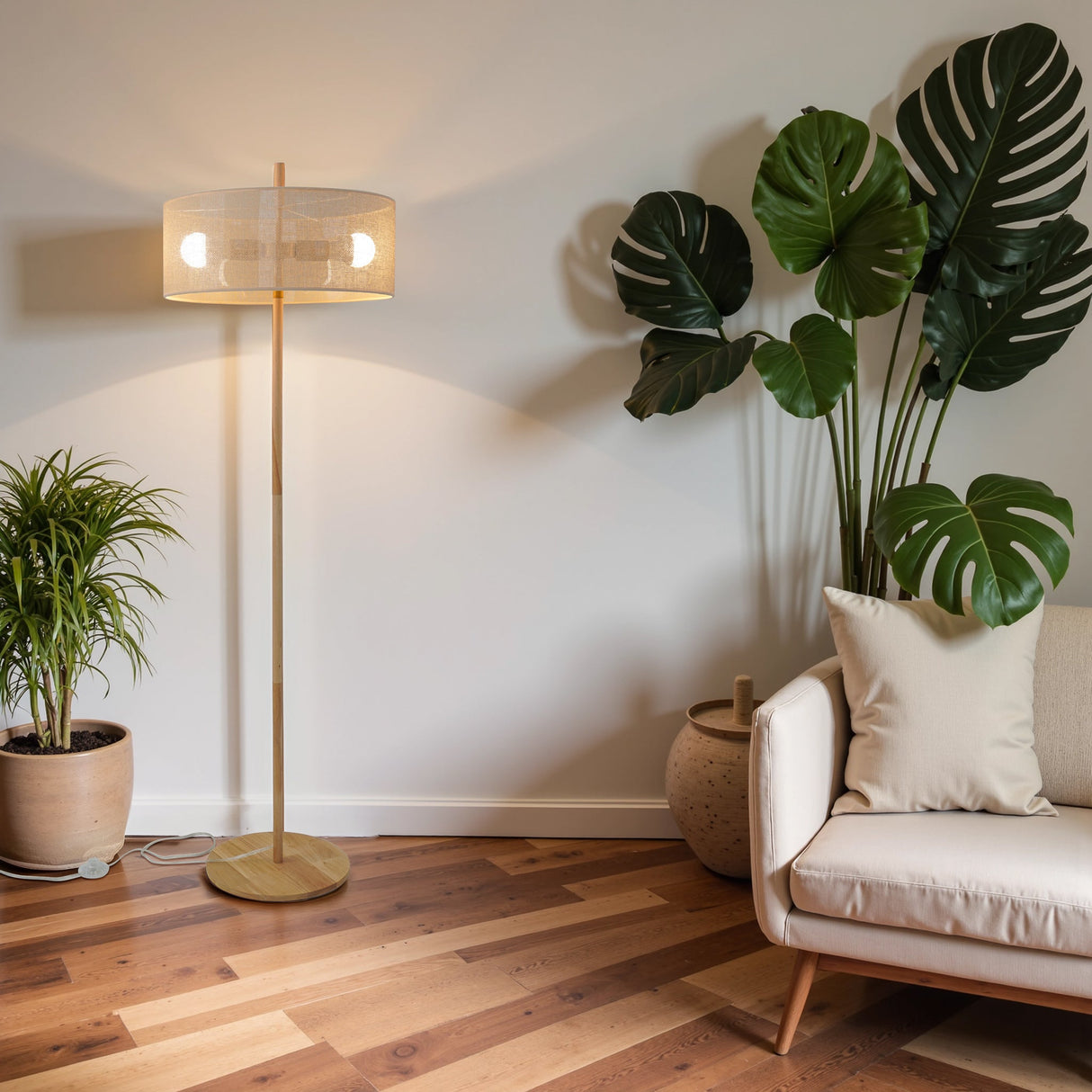 Lirian Floor Lamp - Oak and Natural by Ashcroft Furniture at Eve Furniture