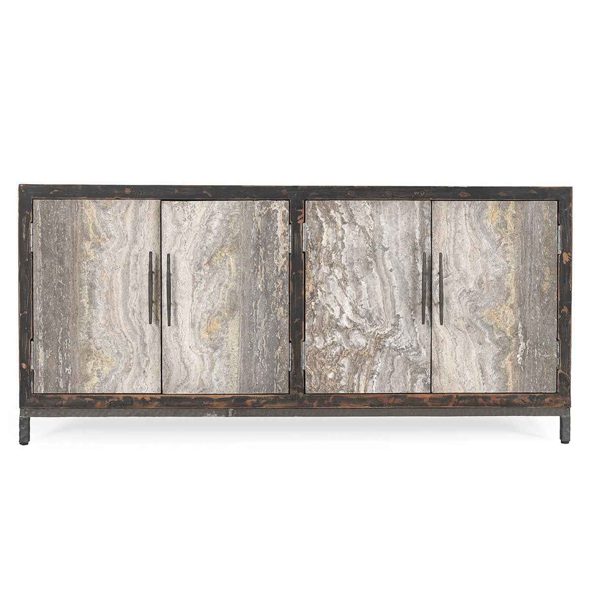 Lisbon 4 Door Cabinet - Weathered Black/Travertine by Classic Home at Eve Furniture