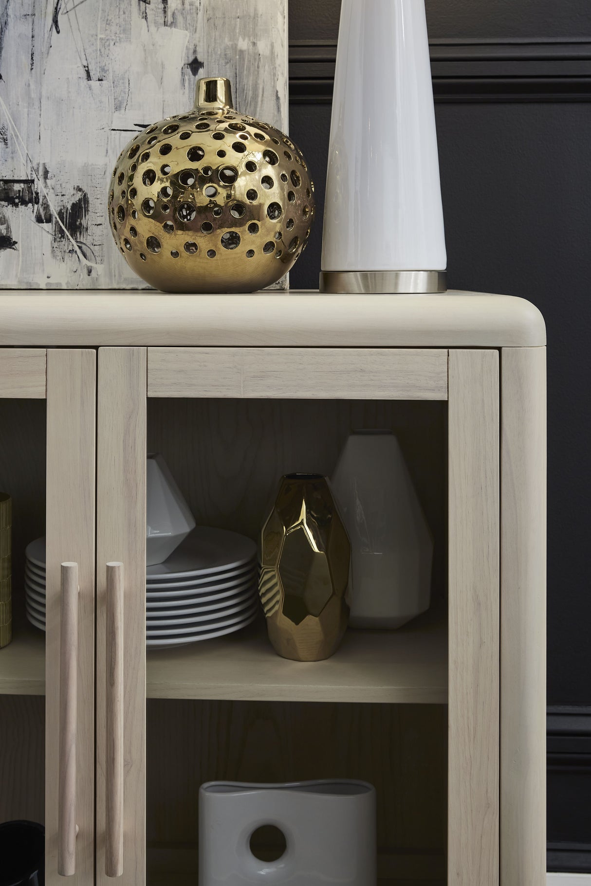 Liv Glass Door Ash Wood Sideboard in White Sand by Modus Furniture at Eve Furniture