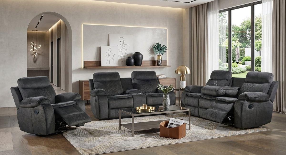 Liz Grey Reclining Living Room Set by New Era Innovations at Eve Furniture