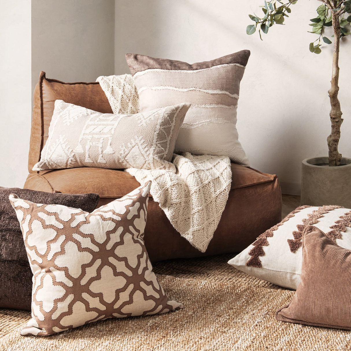LN Abbey Mocha Cream/Ivory 14x26 Throw Pillow (Set of 2) by Classic Home at Eve Furniture