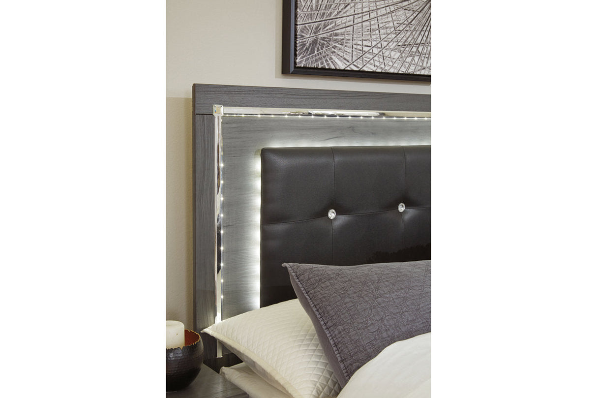 Lodanna Gray King LED Upholstered Panel Bed by Ashley at Eve Furniture