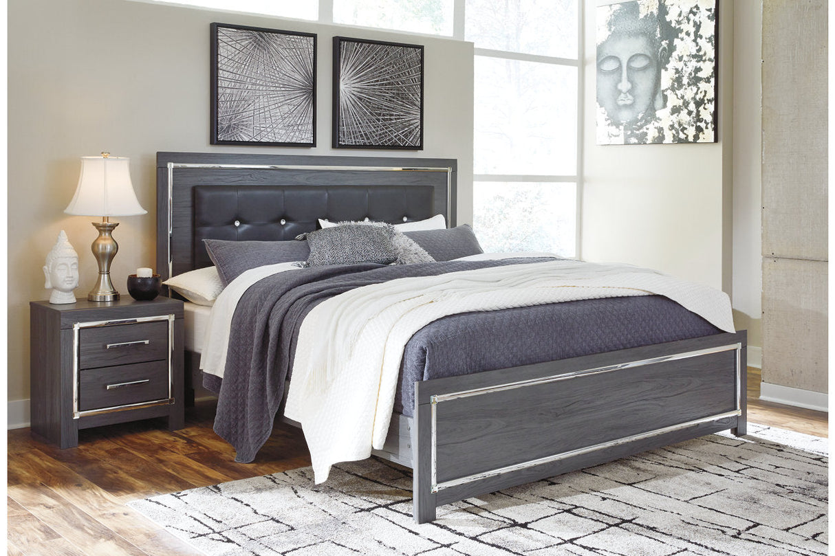 Lodanna Gray King LED Upholstered Panel Bed by Ashley at Eve Furniture