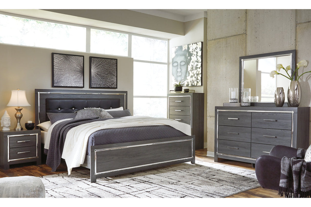 Lodanna Gray King LED Upholstered Panel Bed by Ashley at Eve Furniture
