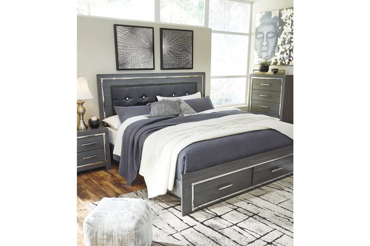 Lodanna Gray King LED Upholstered Storage Panel Bed by Ashley at Eve Furniture
