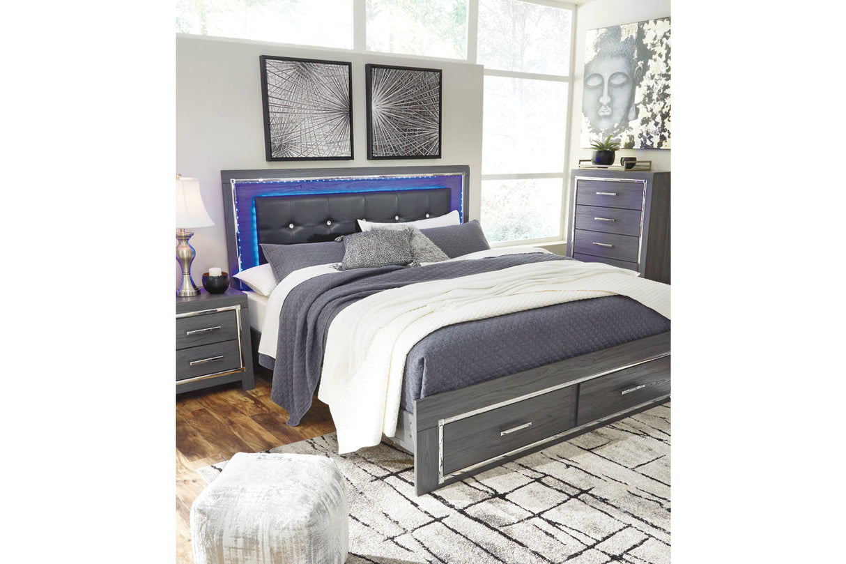 Lodanna Gray King LED Upholstered Storage Panel Bed by Ashley at Eve Furniture