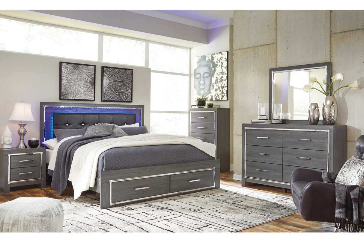 Lodanna Gray King LED Upholstered Storage Panel Bed by Ashley at Eve Furniture
