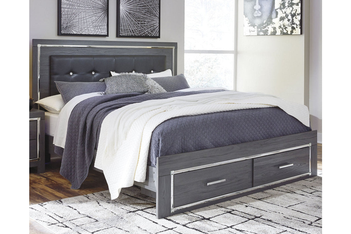 Lodanna Gray King LED Upholstered Storage Panel Bed by Ashley at Eve Furniture