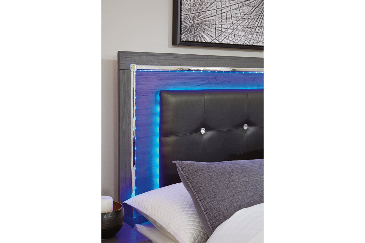 Lodanna Gray King LED Upholstered Storage Panel Bed by Ashley at Eve Furniture
