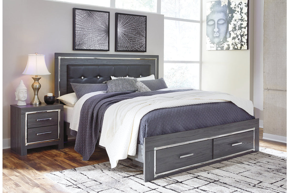 Lodanna Gray King LED Upholstered Storage Panel Bed by Ashley at Eve Furniture