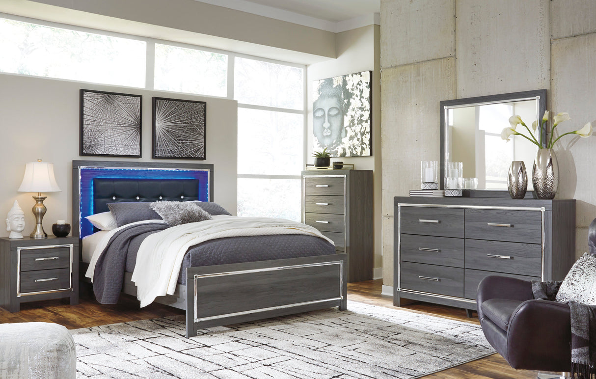 Lodanna Gray LED Upholstered Panel Bedroom Set by Ashley at Eve Furniture