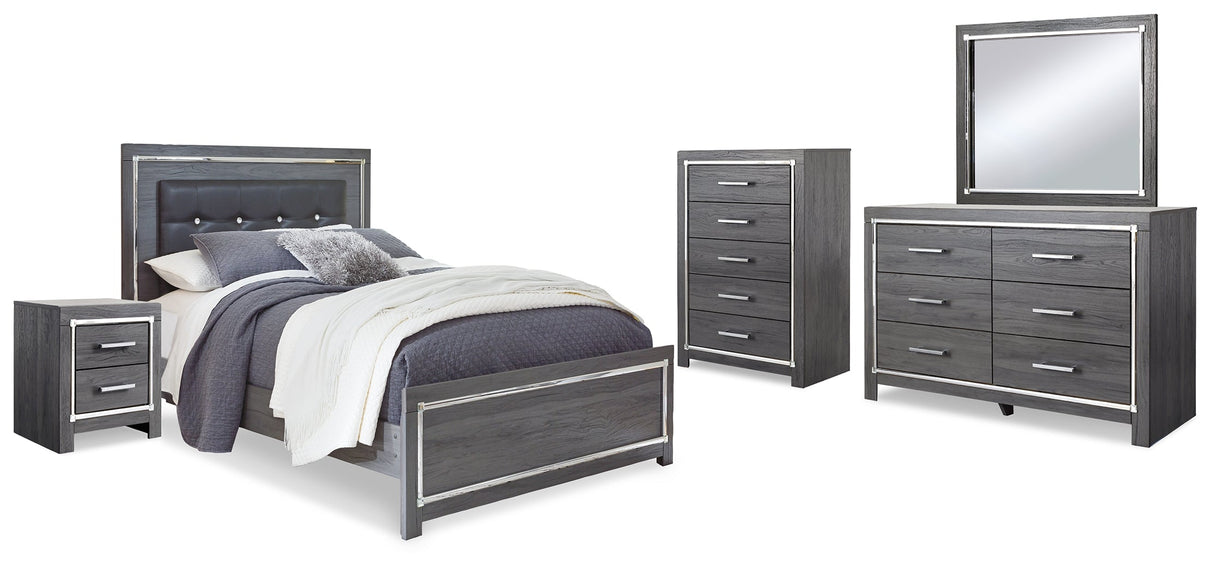 Lodanna Gray LED Upholstered Panel Bedroom Set by Ashley at Eve Furniture
