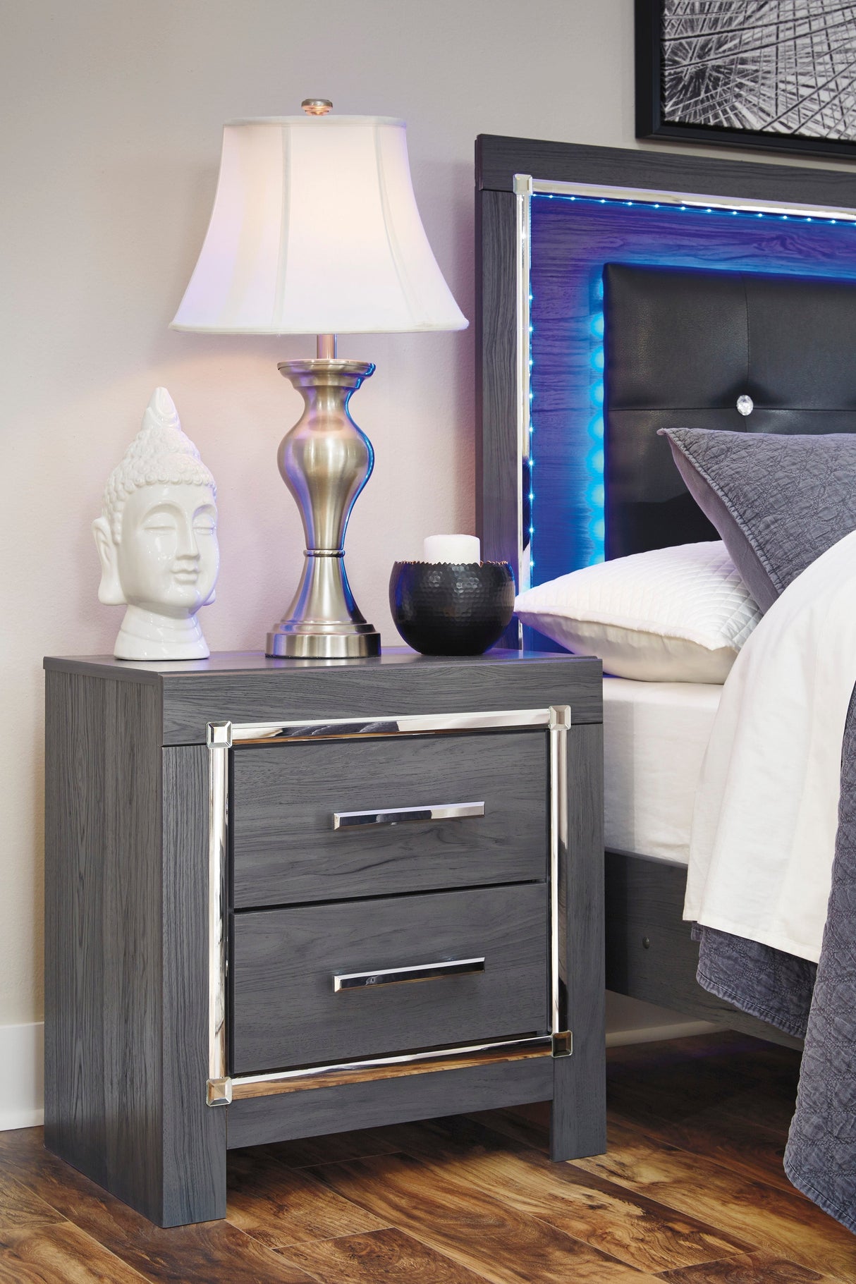 Lodanna Gray LED Upholstered Panel Bedroom Set by Ashley at Eve Furniture