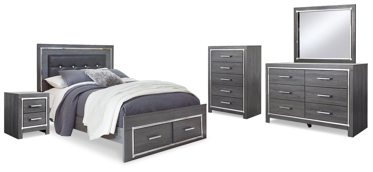 Lodanna Gray LED Upholstered Storage Panel Bedroom Set by Ashley at Eve Furniture