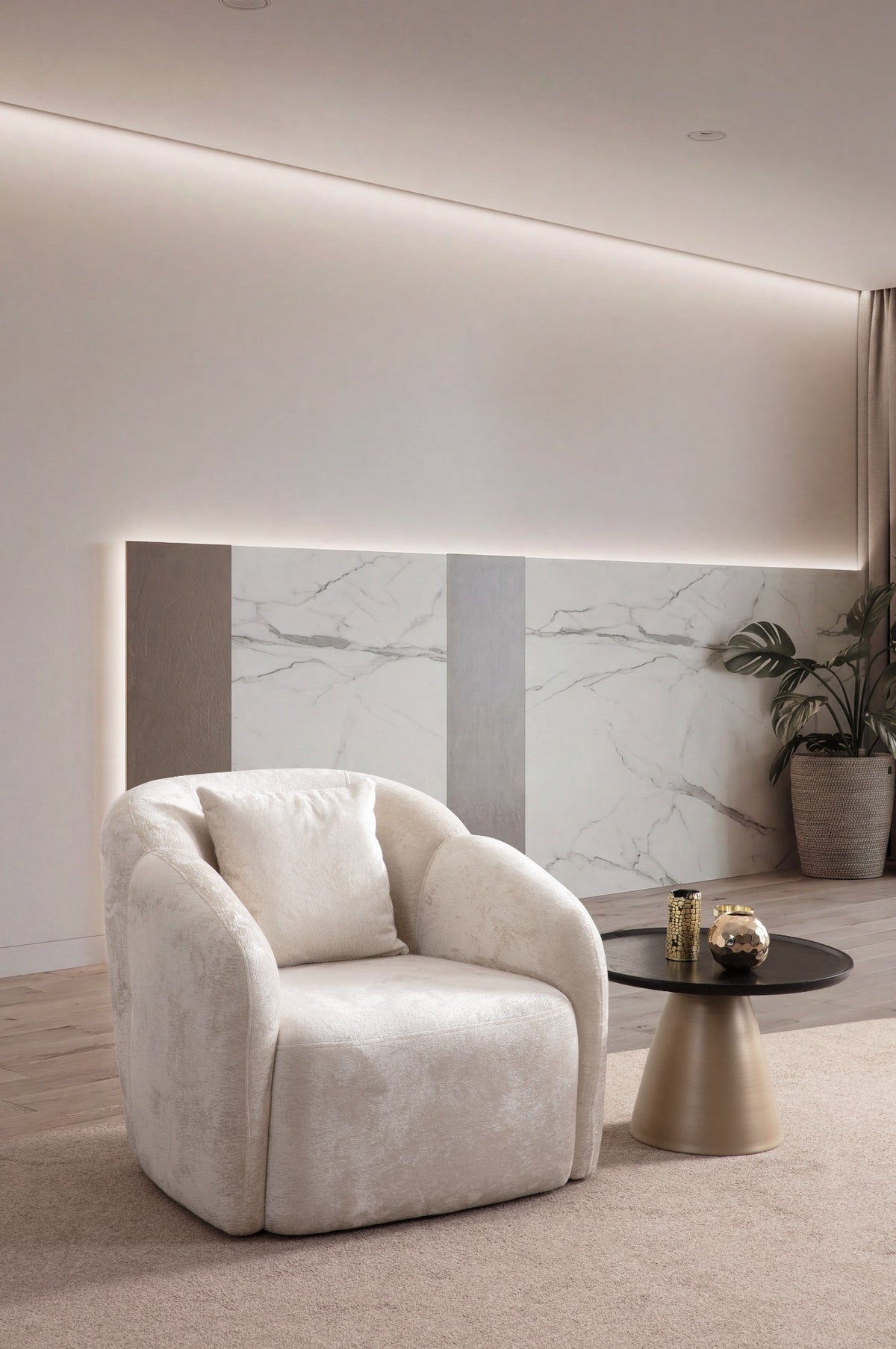 Loft Ivory Curved Accent Chair by Mobella at Eve Furniture