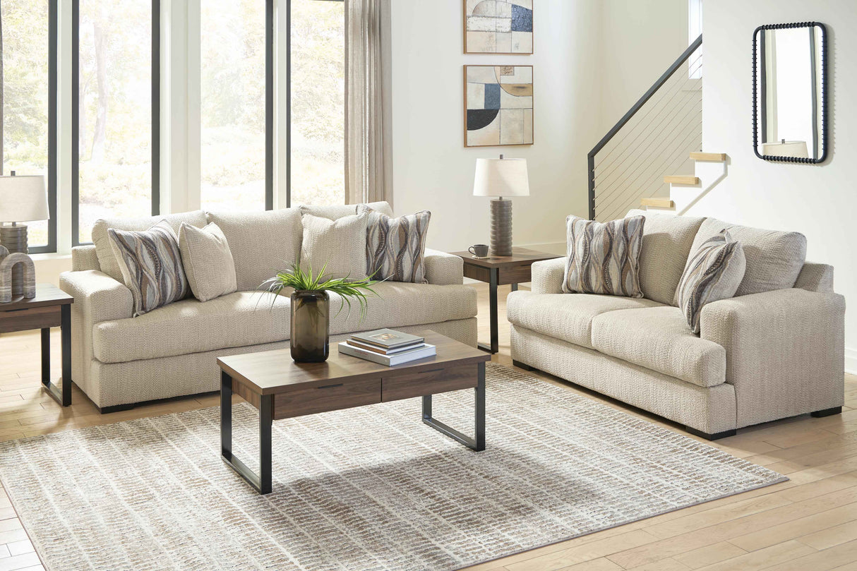 Lofwood Oatmeal Sofa and Loveseat by Ashley at Eve Furniture